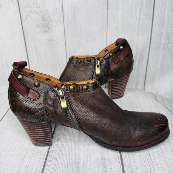 L’Artiste Spring Step Kacie Brown Leather Studded Ankle Boot Size 41/US 9.5-10 - Picture 2 of 7